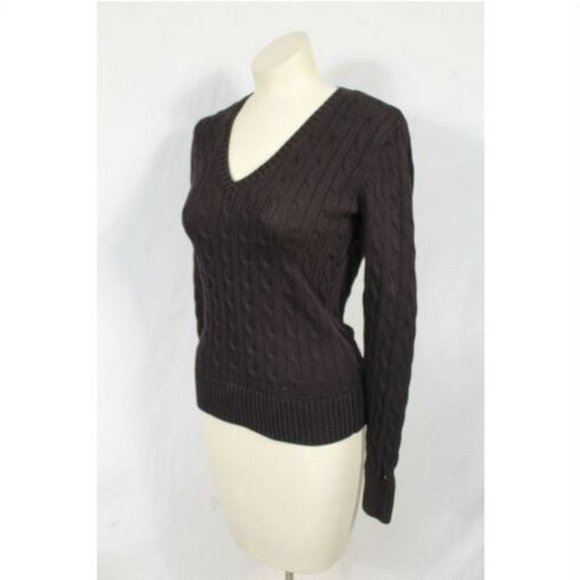 Tommy Hilfiger Black Cable Knit V Neck Sweater PS - Picture 3 of 5